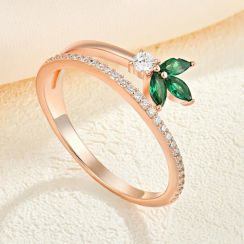 6Pcs Rose Gold Plated Emerald Double Band Ring