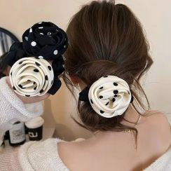 10Pcs Stylish Black and White Floral Satin Hair Curl Hair Accessory