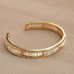 2Pcs Gold Plated Brass Natural Millet Beads Open End Bracelet