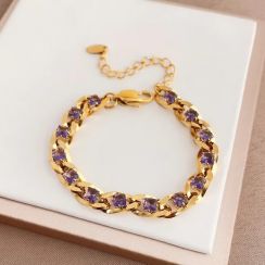 16Pcs Purple Zirconia Cuban Chain Bracelet